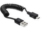 DINIC USB Spiralkabel Micro B Stecker auf USB A, 20-60cm AWG 28, schwarz